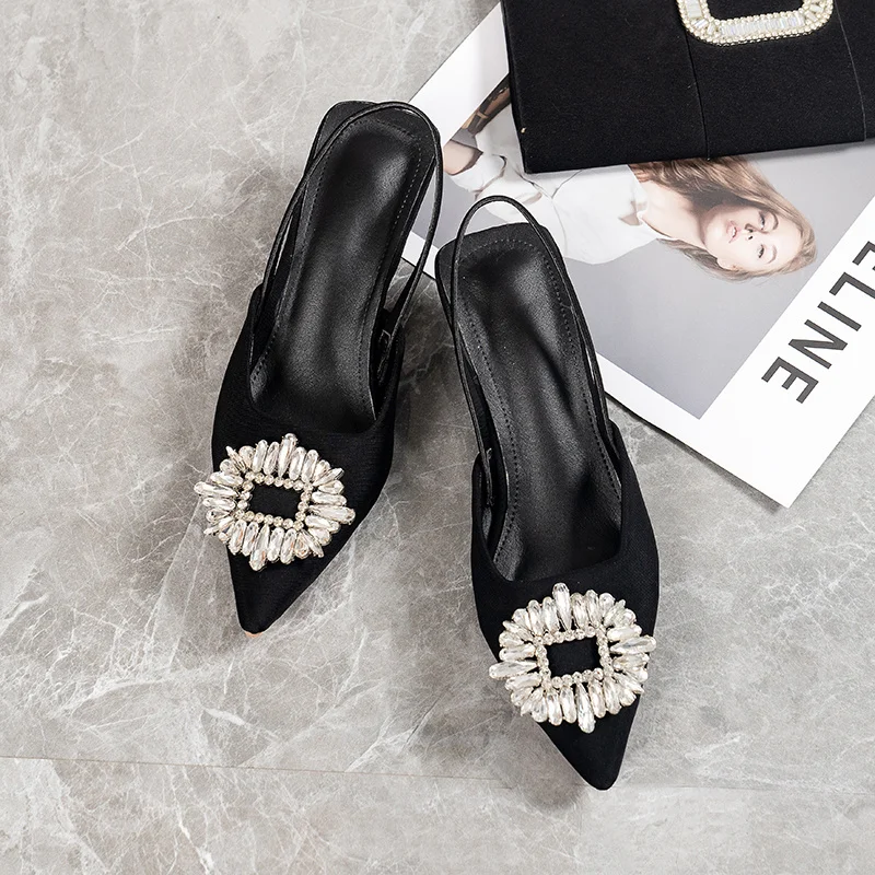 2024 Summer Women Shoes New Fashion Pointed Toe Rhinestone Sandals Stiletto High Heels Slingback Zapatos Transparentes De Mujer