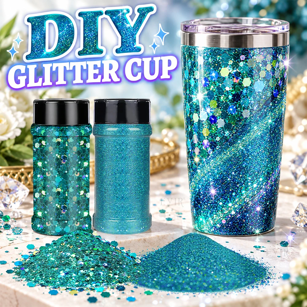 EYIR Sky Blue Glitter Set 2PCS 50g Chunky 80g Fine Holographic Glitter for Resin Art Tumblers Christmas DIY Craft Decorations