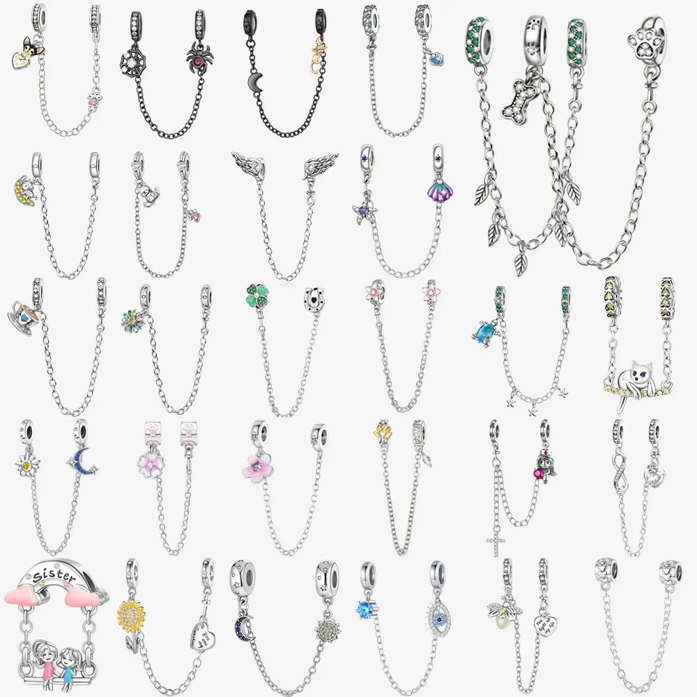 

Safety Chain Series 925 Sterling Silver Linked Hearts Star&Galaxy Charms Fit Original Bracelet Beads Jewelry DIY Gift