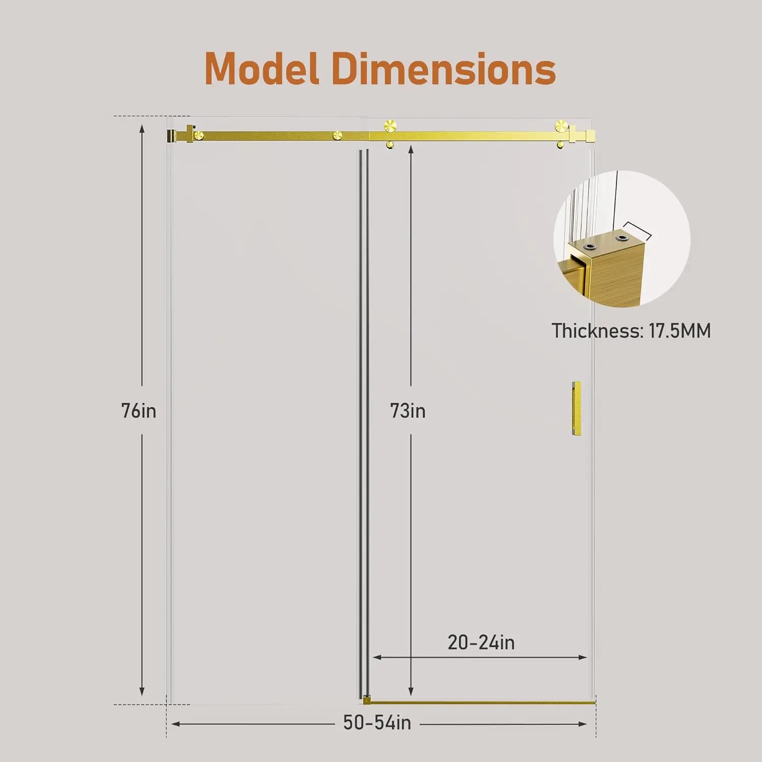 50-54 Inch Frameless Sliding Shower Door, 76