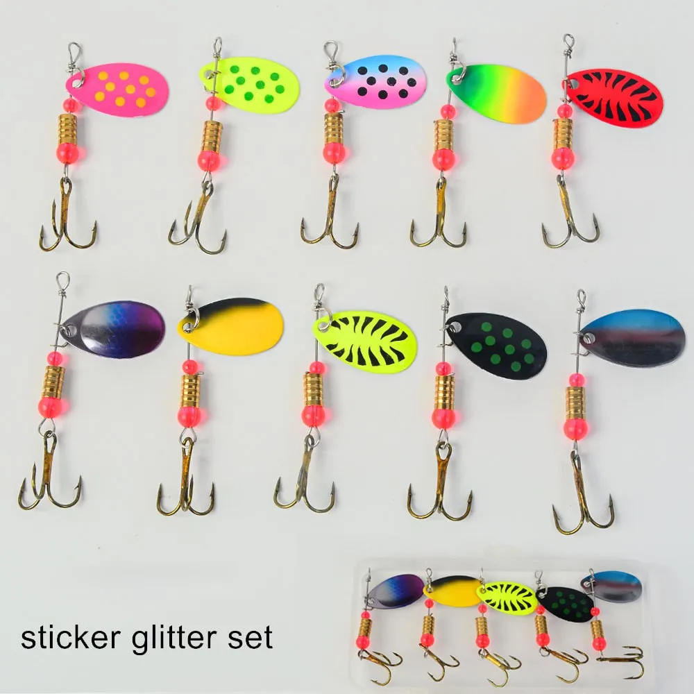 

10PCS Rotating Spinner Lure Set 6cm 3.3g Sinking Metal Spinner Bait 6# Reinforced Treble Hooks For Bass Freshwater Saltwater