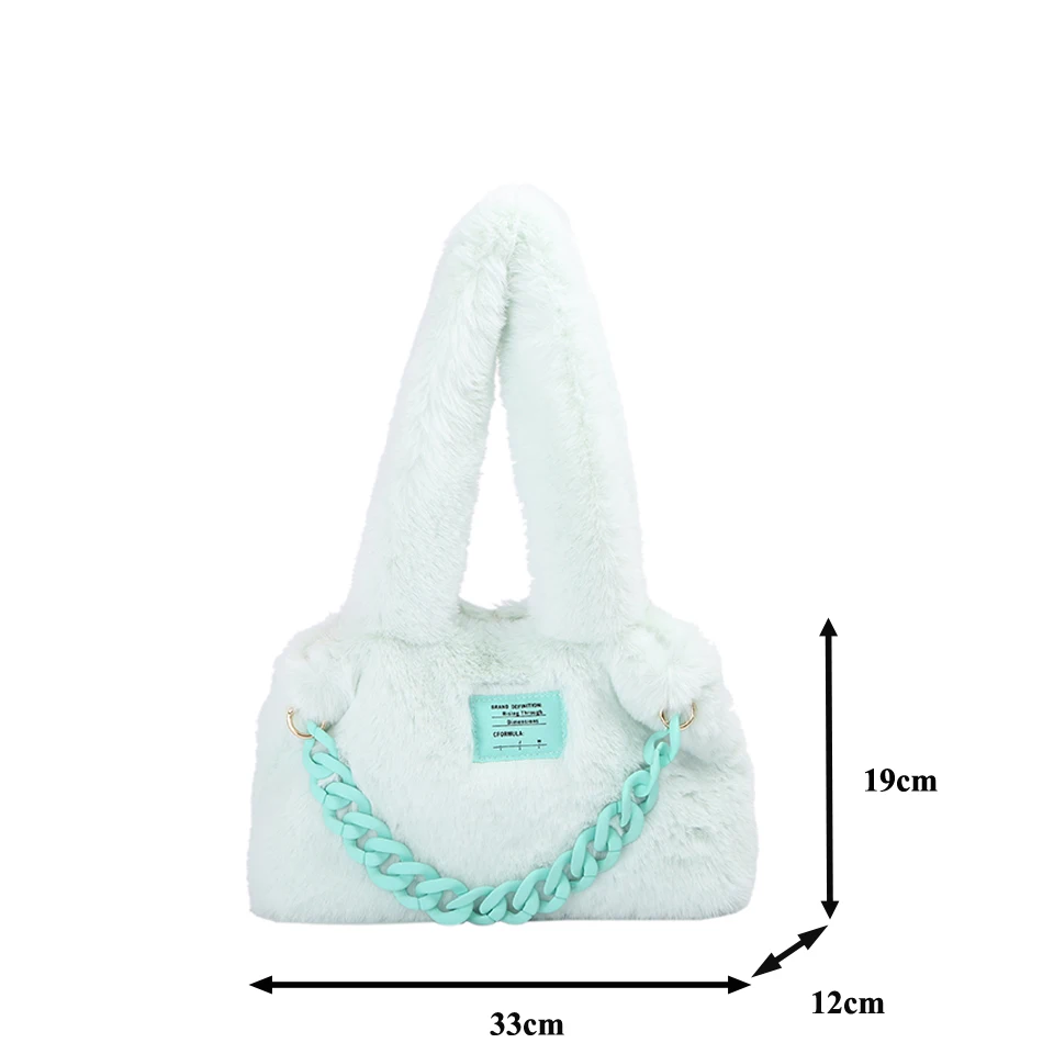 Chain Plush Tote Bags For Women Winter Trend Soft Fluffy Messenger Bag Furry Luxury Designer Handbag Y2K Faux Fur Shoulder Bag