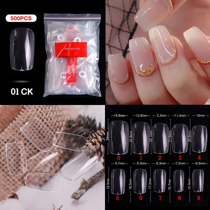 500Pcs/Bagged False Nail Tips Acrylic Practice Nail Capsules Artificial Nails Soft Gel Full Cover Coffin Nail Tips Manicure Tool