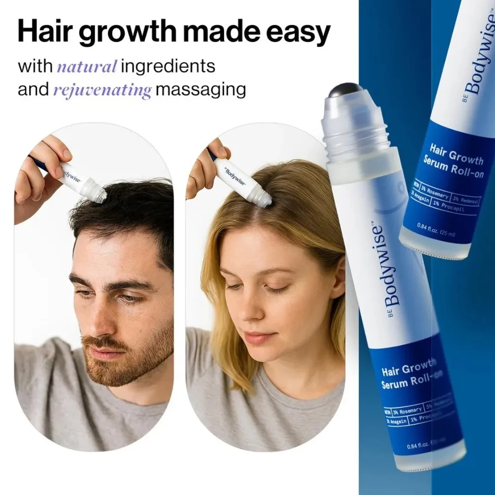 25ml Be Bodywise Rosemary Advanced Anti-Hair Fall Growth Serum Roll-On Hair Growth Increases Density Hair Roller Essence Massage