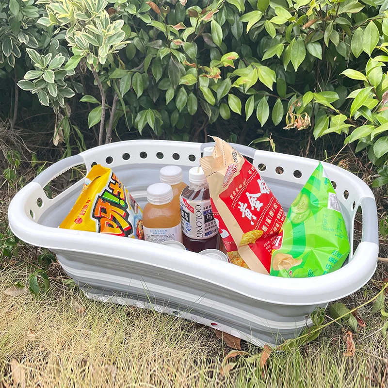 Folding Clothes Storage Basket Foldable Hollow Out Organized Box Portable Outdoor Silicone Storage Basket Bathroom Accessories