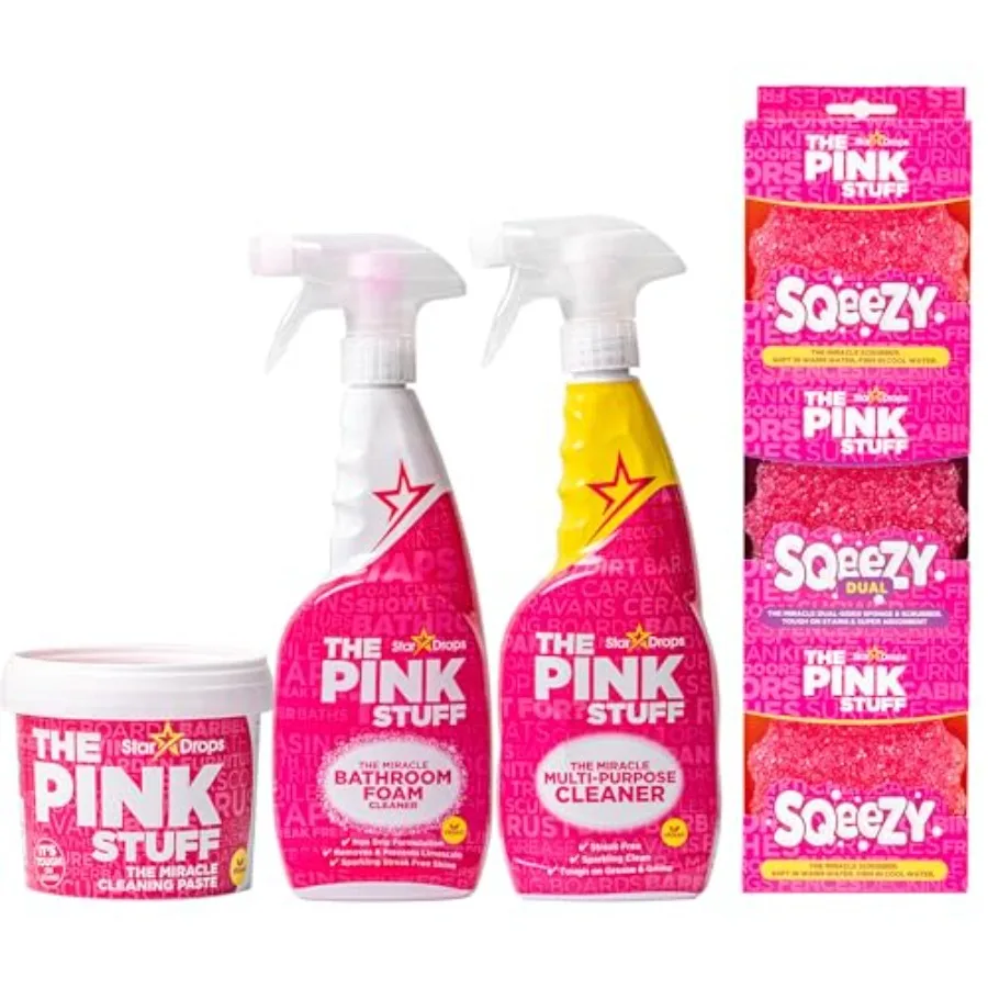 

Stardrops The Pink Stuff Ultimate Cleaning Pack Miracle Cleaning Paste, Multi-Purpose Spray and Bathroom Foam Cuts Grease, Remo