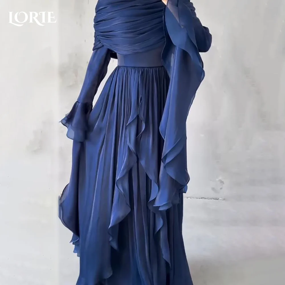 

LORIE High Collar Arabia Evening Dress Shiny Sequins Floor Length Long Sleeves Mermaid Prom Dresses Pleats Party Gown Customized
