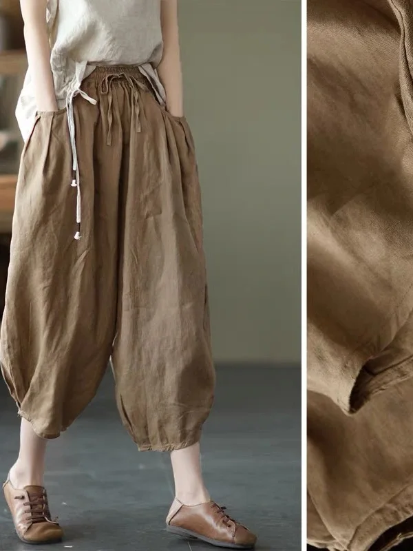 

Свободные хлопковые и льняные шаровары, широкие брюки, модные свободные брюки-фонарики, женские весенне-летние модные художественные брюки