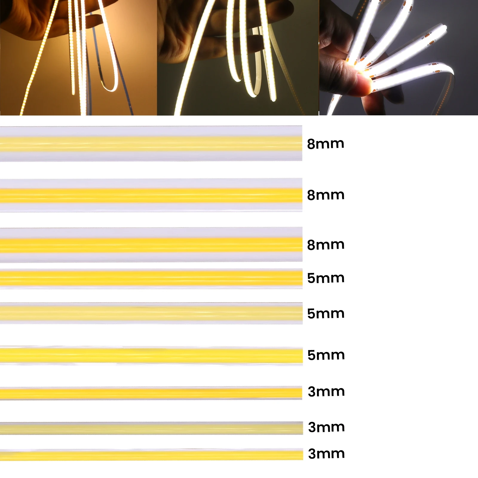 USB Dimmable COB LED Strip Light 3MM 5MM 8MM RA90 High Density 320LEDs/M 3000K 4000K 6500K FOB Flexible Ribbon Tape Rope Lamp