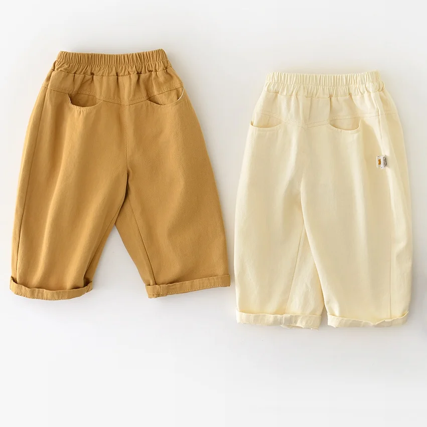 

2025 Autumn New Mid Waist Cool Kids Baby Solid Color Pants Korean Slash Pocket Casual Children School Trousers Outwear Clothing