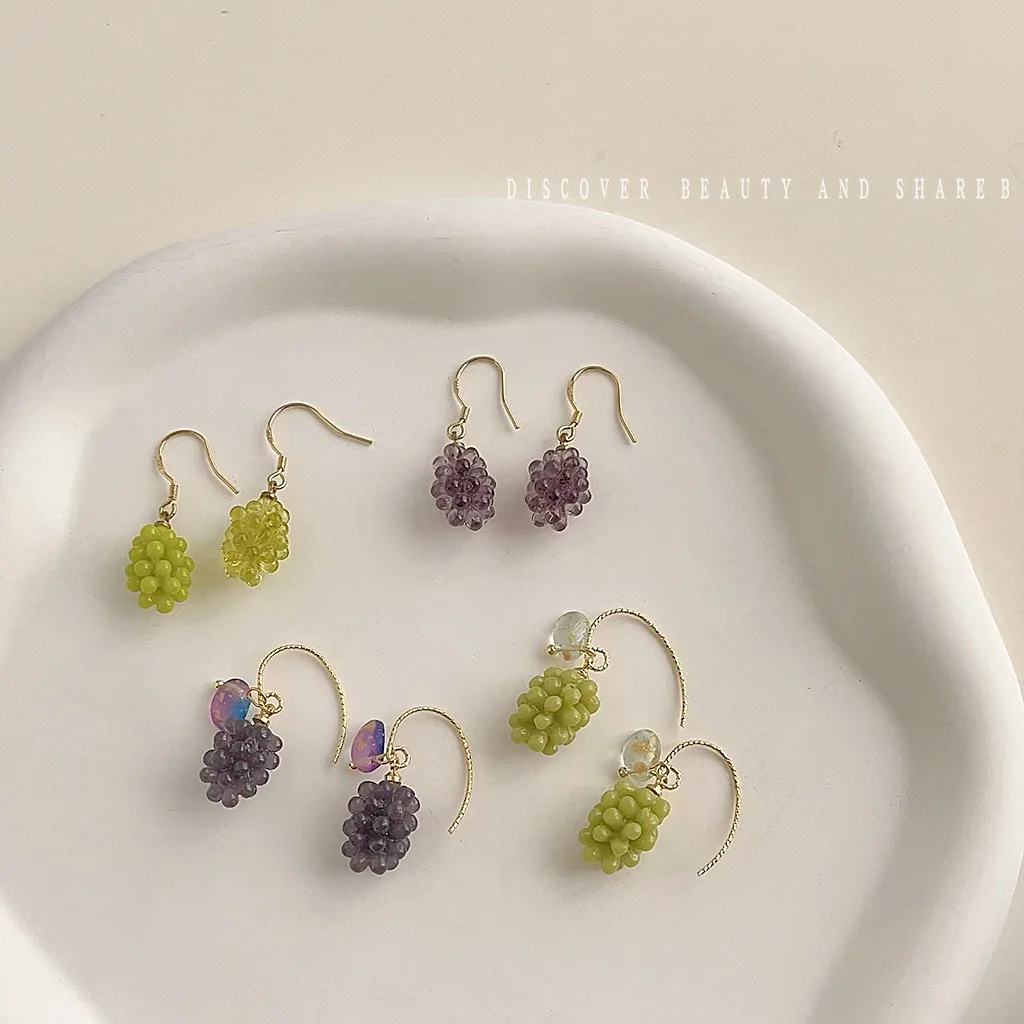 DIY accessories Sweet little fresh grape earrings women's Korean design sense fruit earrings niche Mori pastoral cute earrings