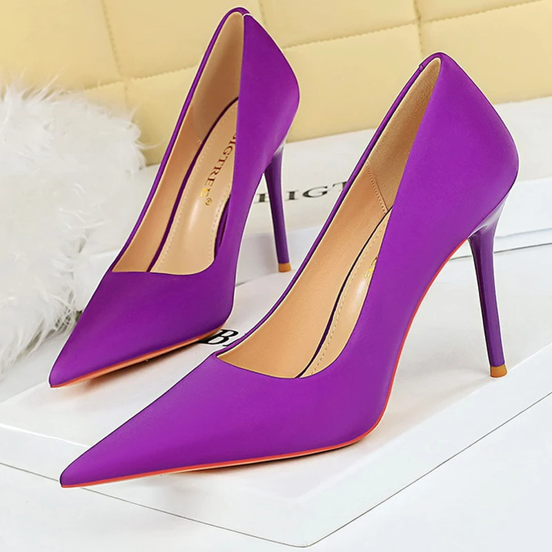 

BIGTREE Shoes 2024 New Women Pumps Pointed High Heels Stilettos 10 Cm Silks Satins Ladies Heels Sexy Party Shoes Wedding Shoes