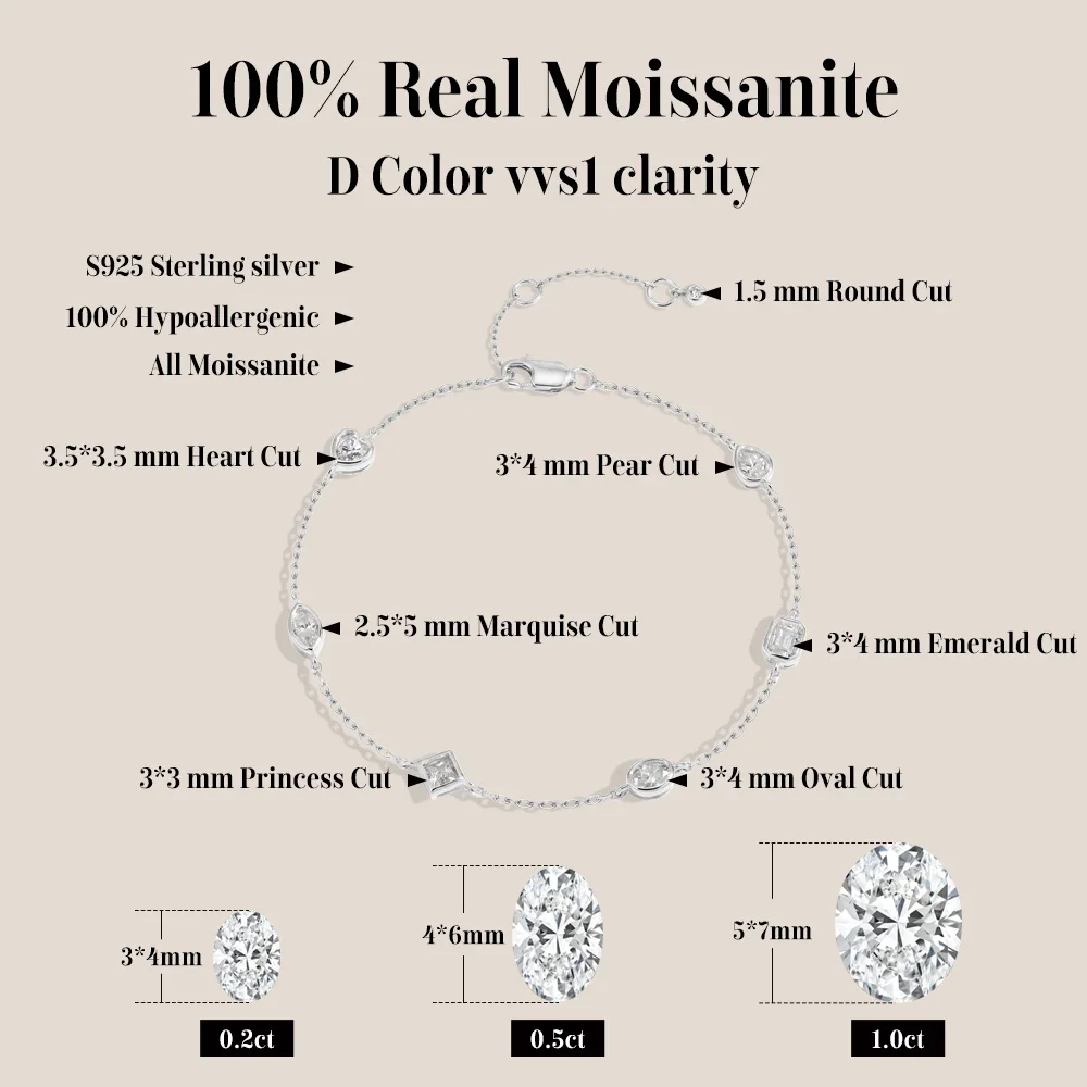 QIBAOKU Mixed Bezel Moissanite Bracelets for Women S925 Silver Adjustable Extension Chain Popular Jewelry for Wedding Party 2026