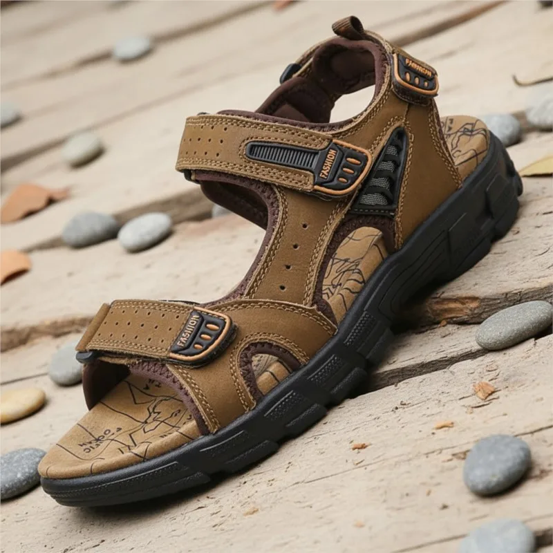Summer Genuine Leather Sandals Men Outdoor Casual Lightweight Slip On Comfort Breathable Fashion Classic Brand Size 38 46