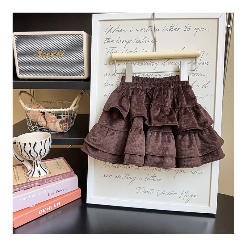Koreanische Herbst Kinder Mädchen Röcke Cord Feste Elastische Taille Kleine Mädchen Röcke Hohe Qualität Infant Baby Mädchen Kuchen Röcke – Detail 10