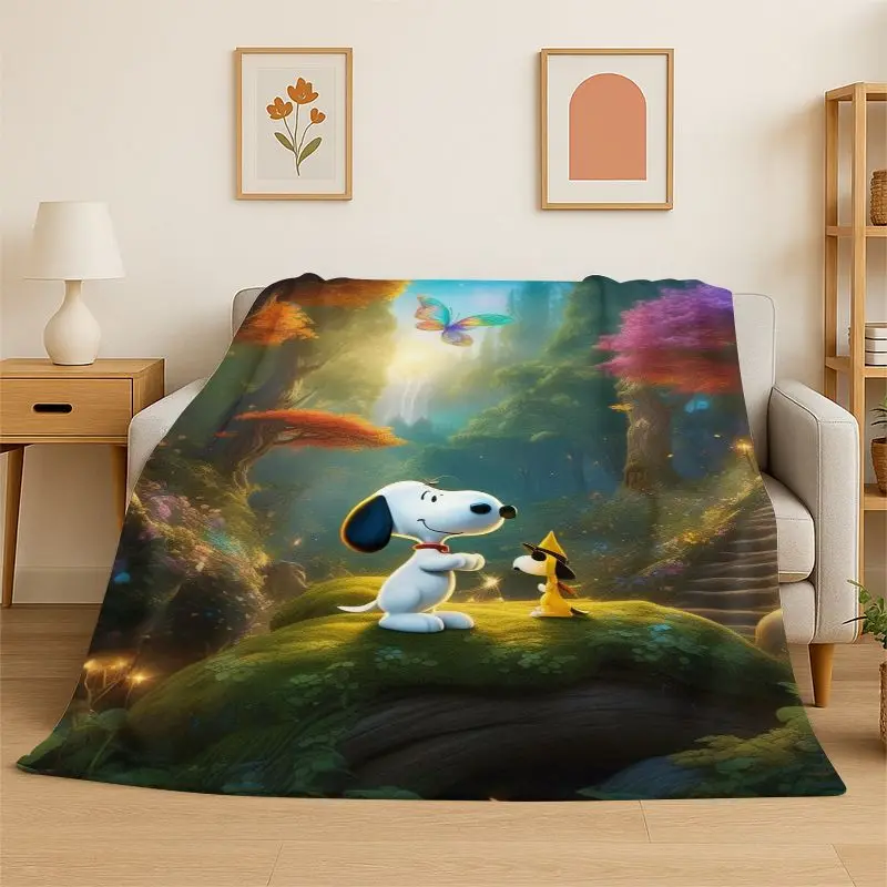 HD Funny S-Snoopy Cartoon Dog Flannel Blanket Soft Warm Throw Blanket for Bedroom Living Room Bed Travel office Picnic Fest Gift