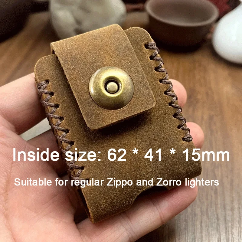 Ręcznie robione etui na zapalniczkę ze skóry bydlęcej do zapalniczek zwykłych - torba na zapalniczkę w stylu vintage z klamrą magnetyczną w kolorze brązowym i czarnym