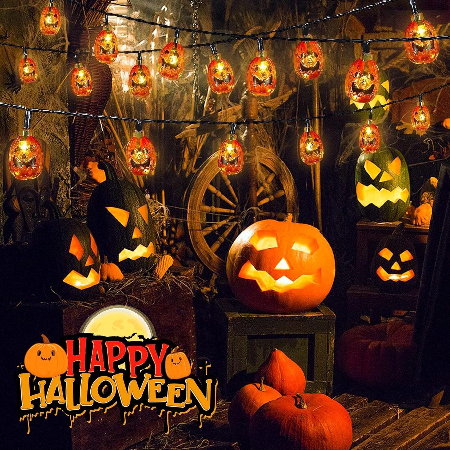 1pc 20/30 LED Solar Halloween Pumpkin String Lights with 8 Modes Outdoor Waterproof Lamp For Home Indoor Yard Halloween Decor