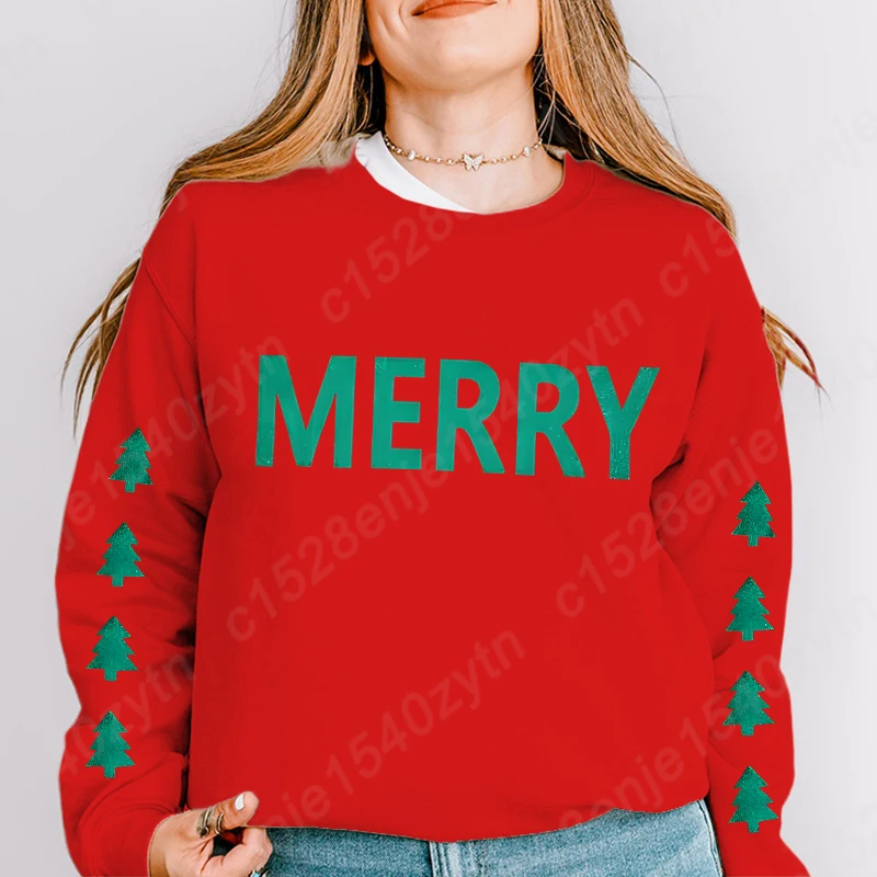 

Christmas Sweatshirts Women Funny Merry Xmas Tree Graphic Sweatshirts Crewneck Long Sleeve Pullover Top