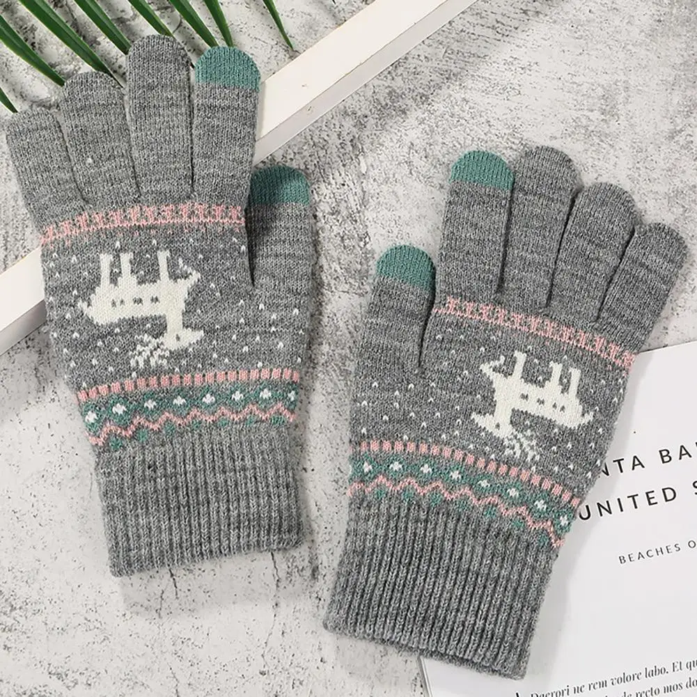 

Lightweight 1 Pair Cute Winter Touch Screen Gloves Polyester Ridding Gloves Color Matching for Daily Life
