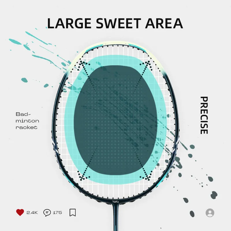 2023 YaKs Brand 4U Badminton Racket Professional Super Light Offensive Type Carbon Fiber Badminton Racquet Training Badminton