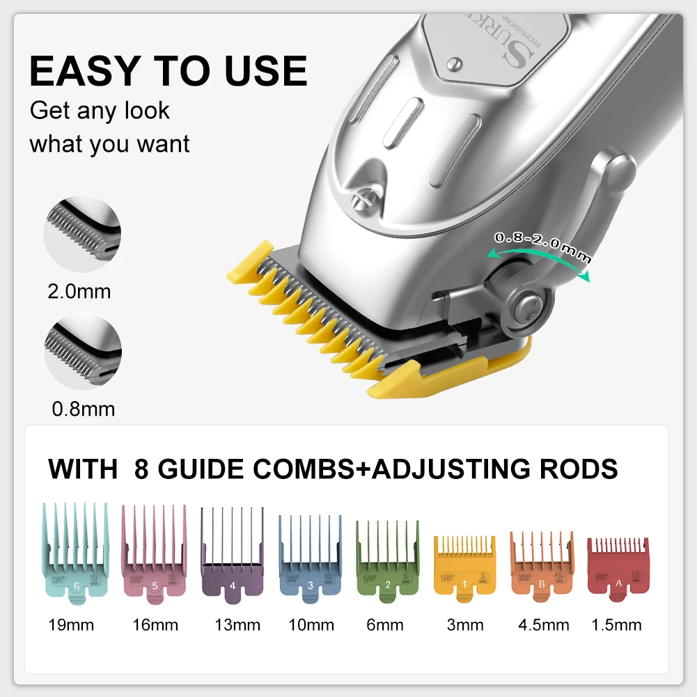 Surker New Electric Hair Trimmer with Base Metal Oil Head Rechargeable LCD Display Hair Clipper Professional Barber Grooming Kit