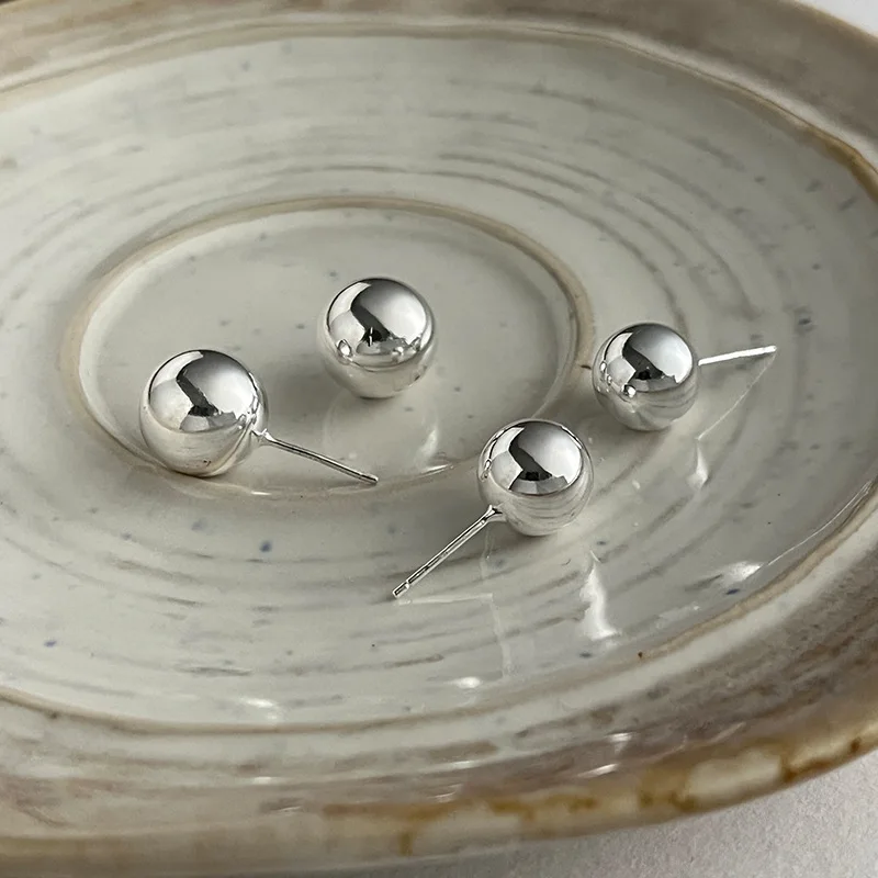 Stud Earrings Female S925 Sterling Silver Korean Purchasing Model Small Ball Earrings Silver Ball Versatile INS Blogger Same