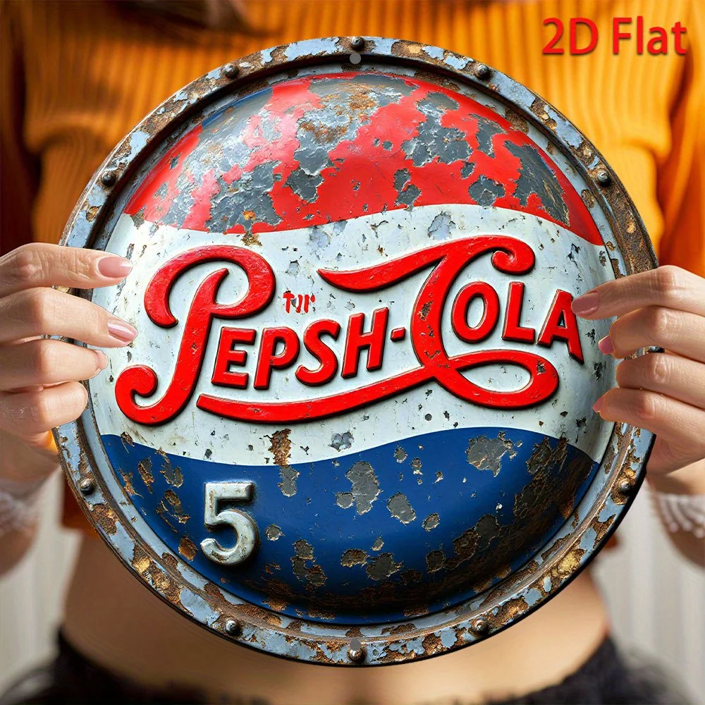 2D Flat, Vintage Pepsi-Cola Sign - Artificial Round Wall Decor Suitable for Halloween & Christmas, Retro Handwritten Script Peps
