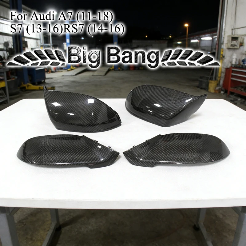 Suitable for Audi A7, S7, and RS7 carbon fiber retrofitting of rearview mirror housings and mirror covers.