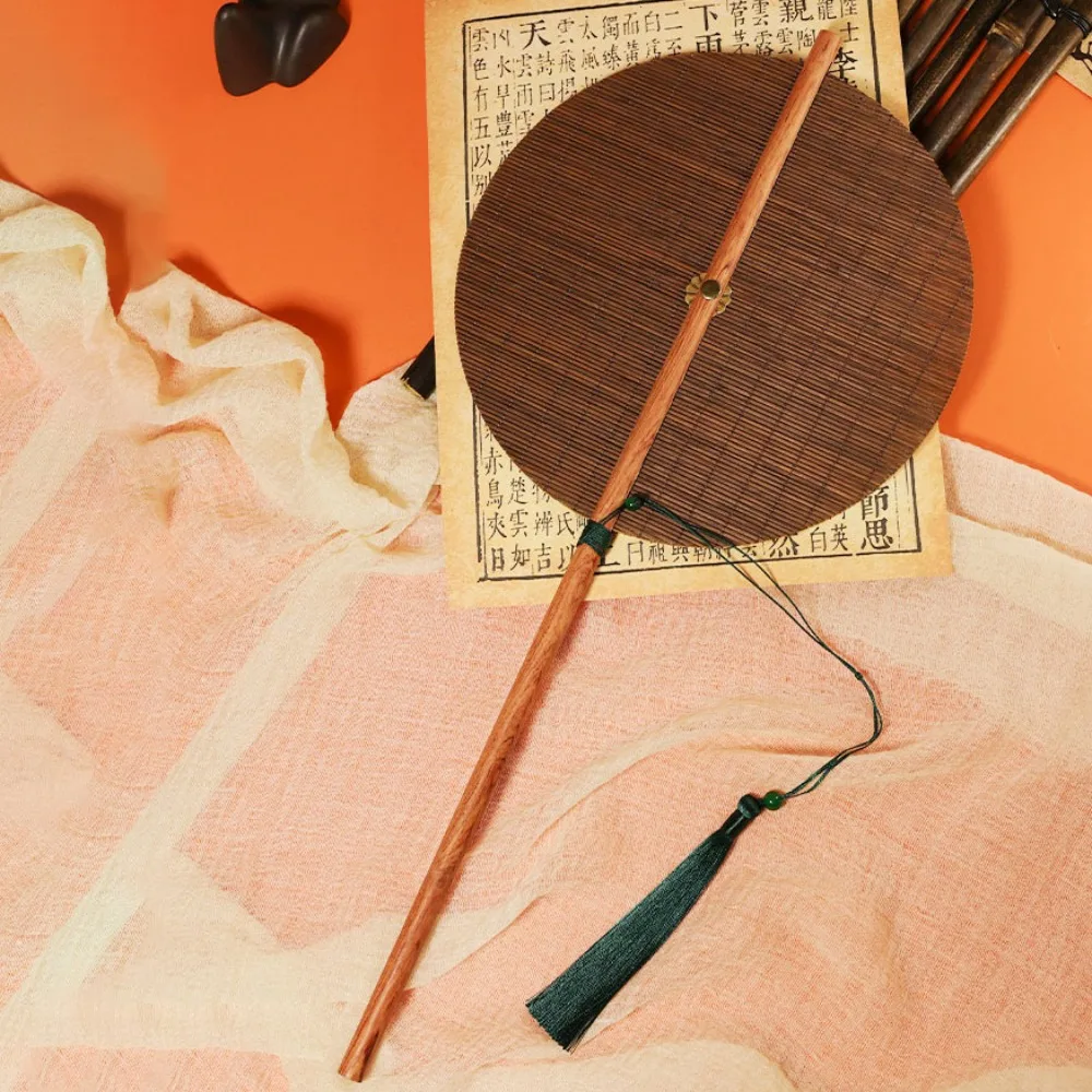 Bamboo Vintage Round Fan Portable Handmade with Pendant Circular Waist Fan Foldable Dance Props