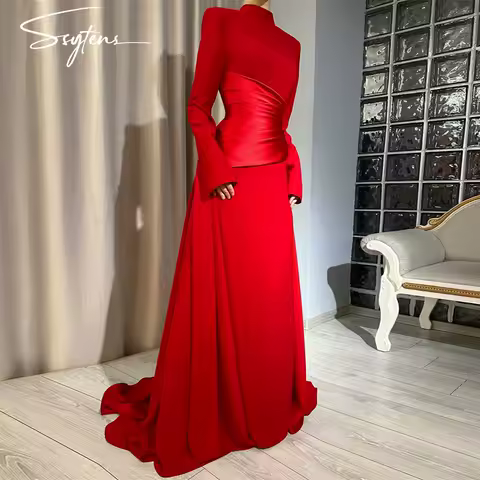 Red Satin Mermaid Evening Prom Dresses Customized Occasion Dress Long Women Bespoke Wedding Evening Gowns Saudi Floor robes