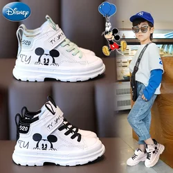 Disney Mickey Mouse scarpe invernali per bambini stivali antiscivolo in pelle PU stivali da neve per bambini stivali Casual per ragazzi e ragazze Sneakers moda per bambini