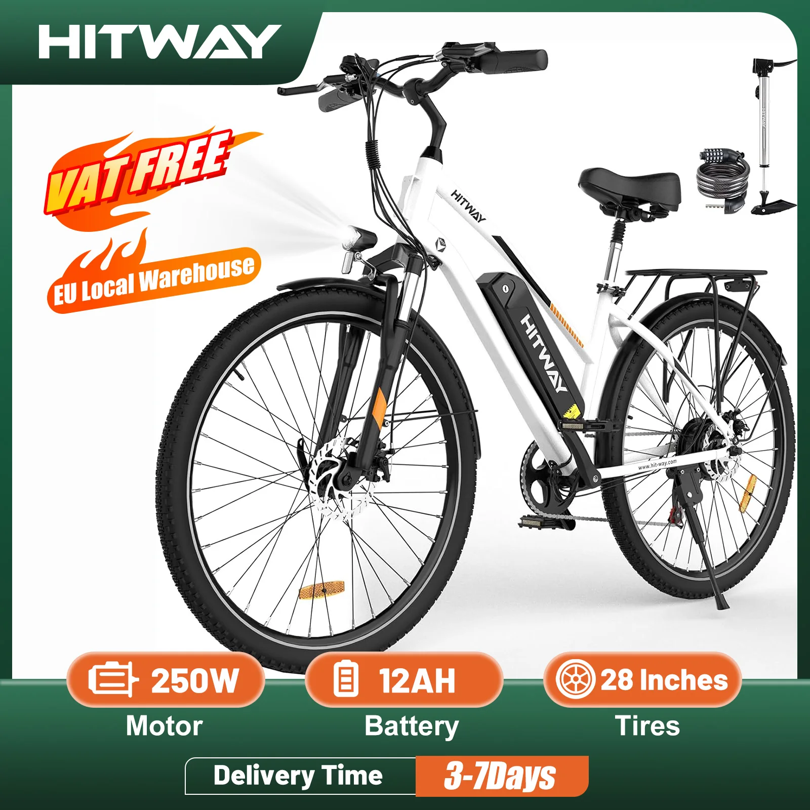 Hitway Elektro fahrrad, 28 Elektro fahrräder, City E-Bike mit austauschbarer Batterie 36v 12ah,