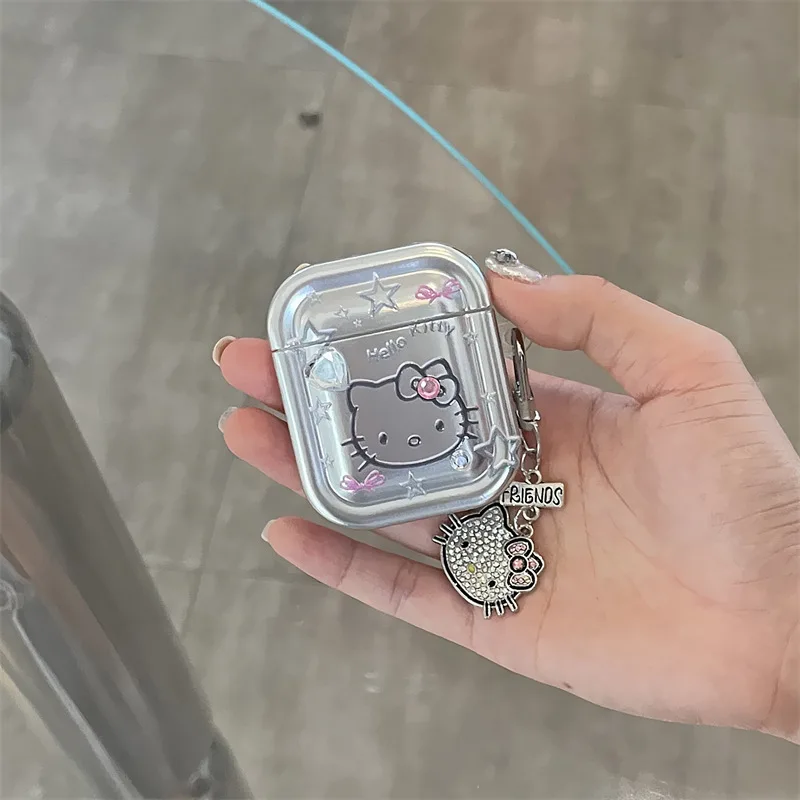 Cute Advanced Silvery Hello Kitty Case For Airpods 1 2 3 Pro2 Case Cartoon TPU Protective Earphone Case For Airpods 4 Generation