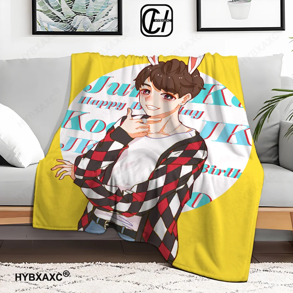 Jungkook Knitted Blanket King Size Warm Blankets for Cold Home Interior Fluffy Plaid Luxury Bedding Bed Throw Beach Towel Knee &