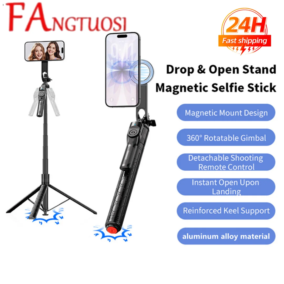 1.83m Automatic Opening Aluminum Alloy Magnetic Selfie Stick 360° Rotating Wireless Remote Control Smartphone Travel Shooting