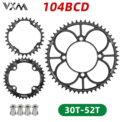 VXM 104BCD con 4 pernos 40T 42T 44T 46T 48T 50T 52T rueda dentada de bicicleta de montaña MTB platos y bielas plato redondo ancho estrecho 104 BCD
