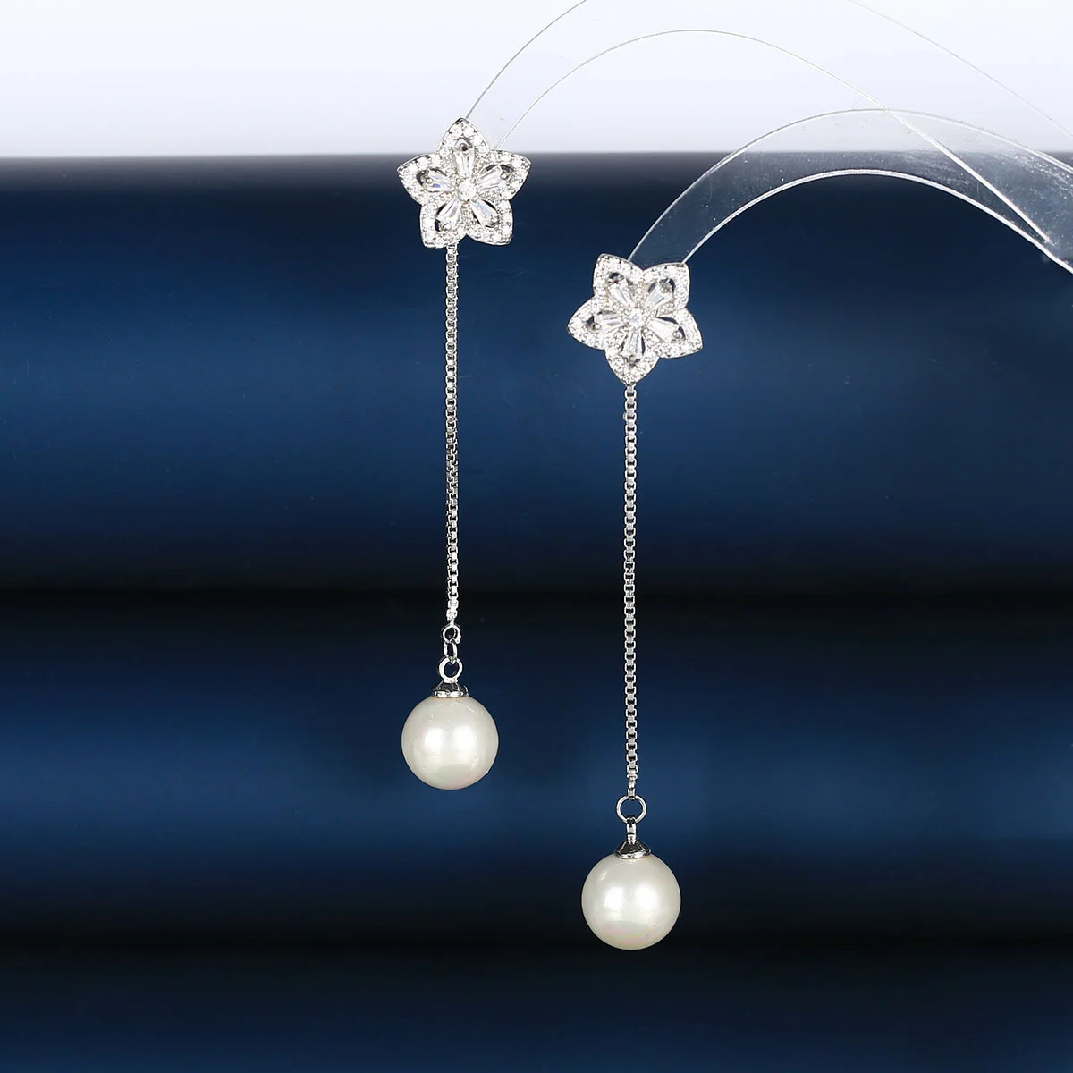 

925 Silver Needle Luxury Flower Pearl Tassel Drop Earrings, Elegant Bridal Wedding Party Jewelry Gift for Women