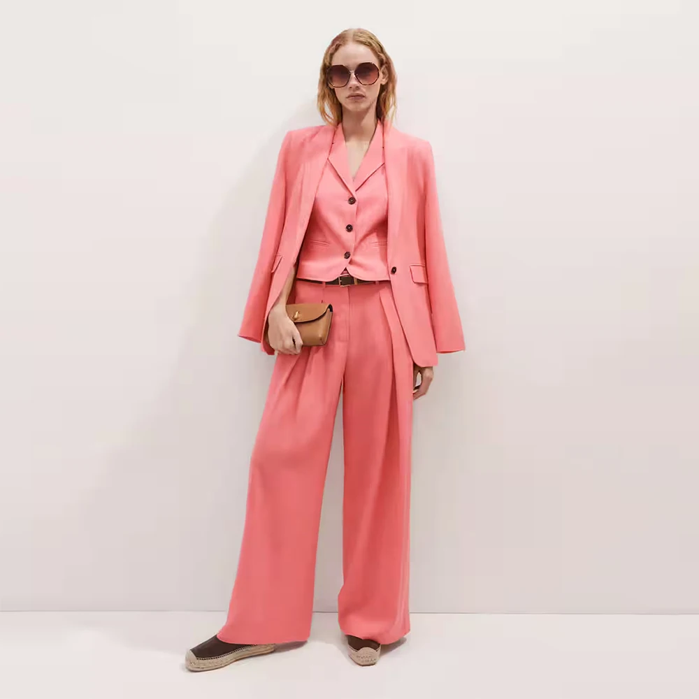 

Коралловый комплект из трех предметов для женщин, элегантный женский пиджак, жилет и брюки, комплект для свадебной вечеринки, пиджак, офисная женская одежда