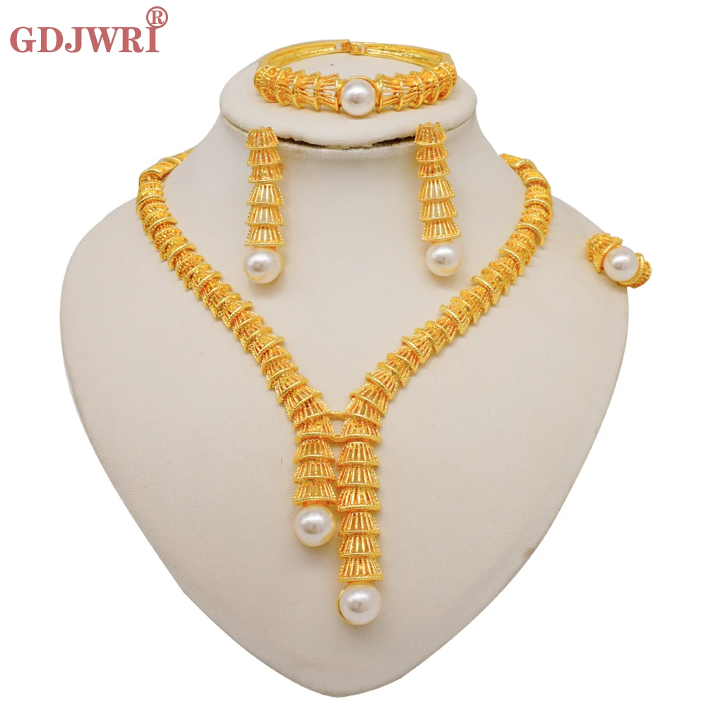 

New Ethiopian Dubai Gold Color Jewelry Sets Wedding For Women Necklaces Earrings Sets African India Big tassel Jewelry Gifts