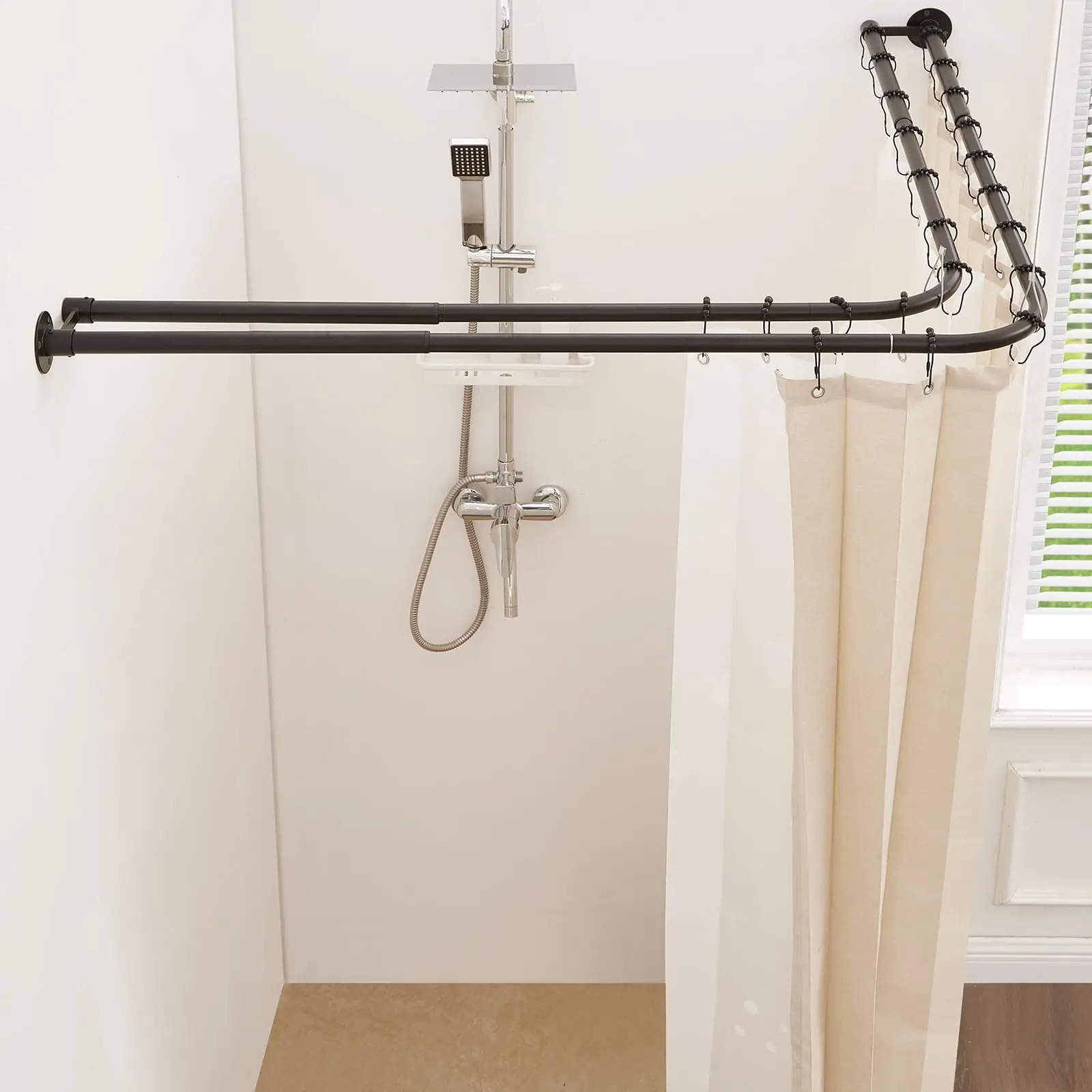 

Double L Shaped Adjustable Shower Curtain Rod For Corner Bathroom