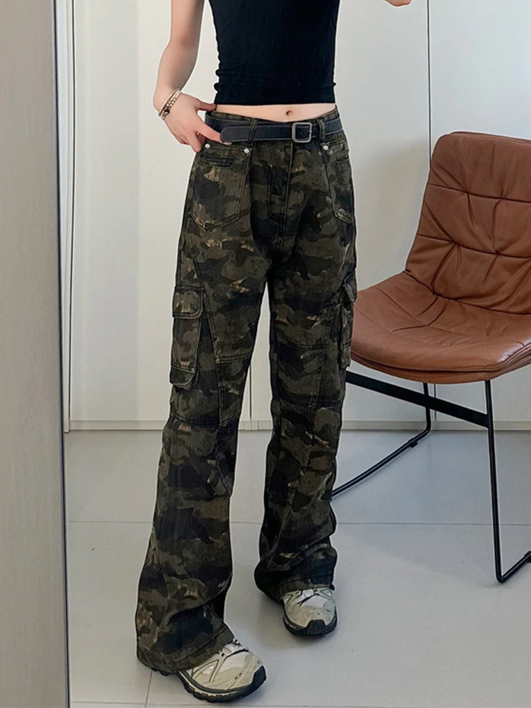 

Американские ретро-брюки-карго с камуфляжным принтом, унисекс, прямые, облегающие, повседневные, расклешенные...