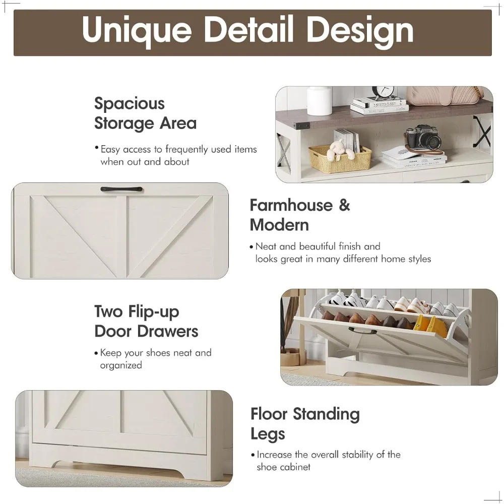 Шкаф для обуви с 2 откидными ящиками и 2 ящиками, тонкий узкий шкаф для хранения обуви в деревенском доме для прихожей, отдельно стоящая обувь
