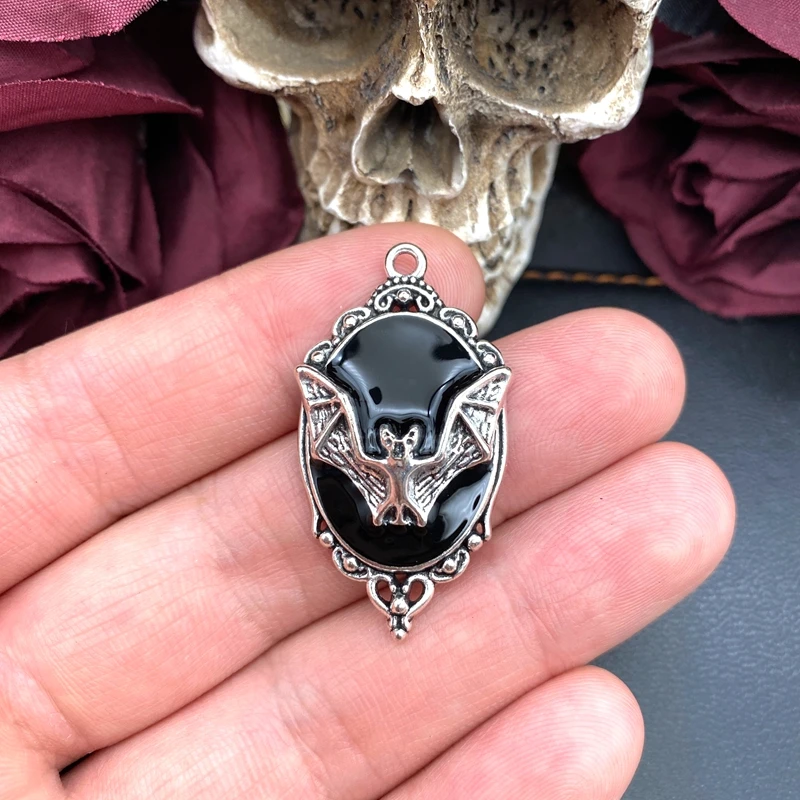 5 Stück 42*23mm Gotischer Vampir-Fledermaus-Cameo-Anhänger, Emaille-Fledermaus-Charms, Designer-Anhänger für Schmuckherstellung, DIY-Schmuckzubehör – Detail 5