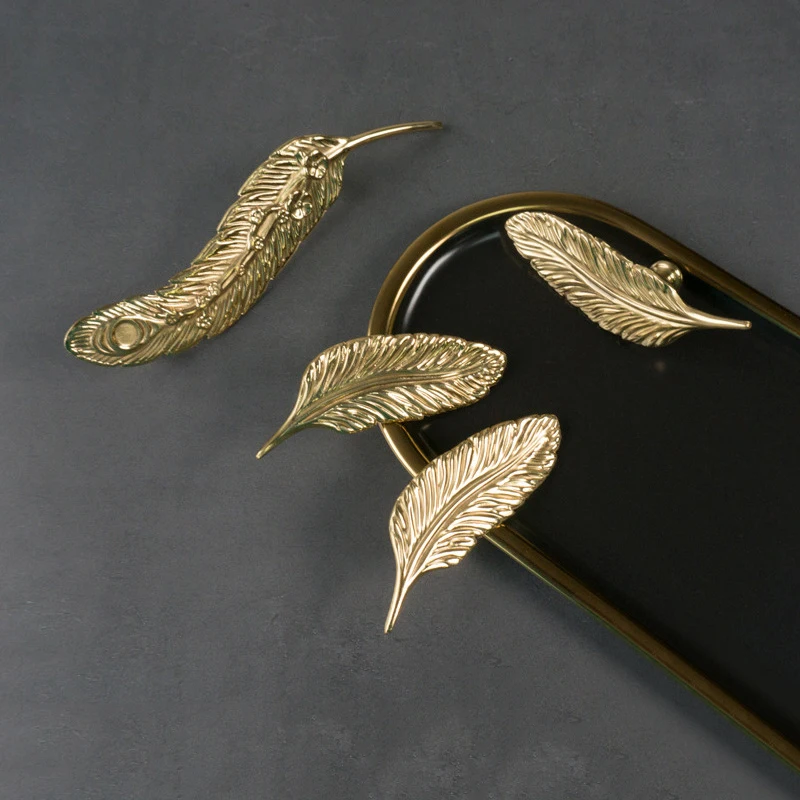 

Luxury 4PCS Pure Brass Feather Design Furniture Handles Drawer Pulls Cupboard Wardrobe Dresser Shoe TV Cabinet Pulls Decorations