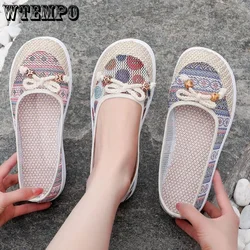 Hollowed Simple Casual Cloth Shoes Women Flat Soft Bottom Anti Slip Retro Ethnic Style Breathable Comfortable Drop Shipping