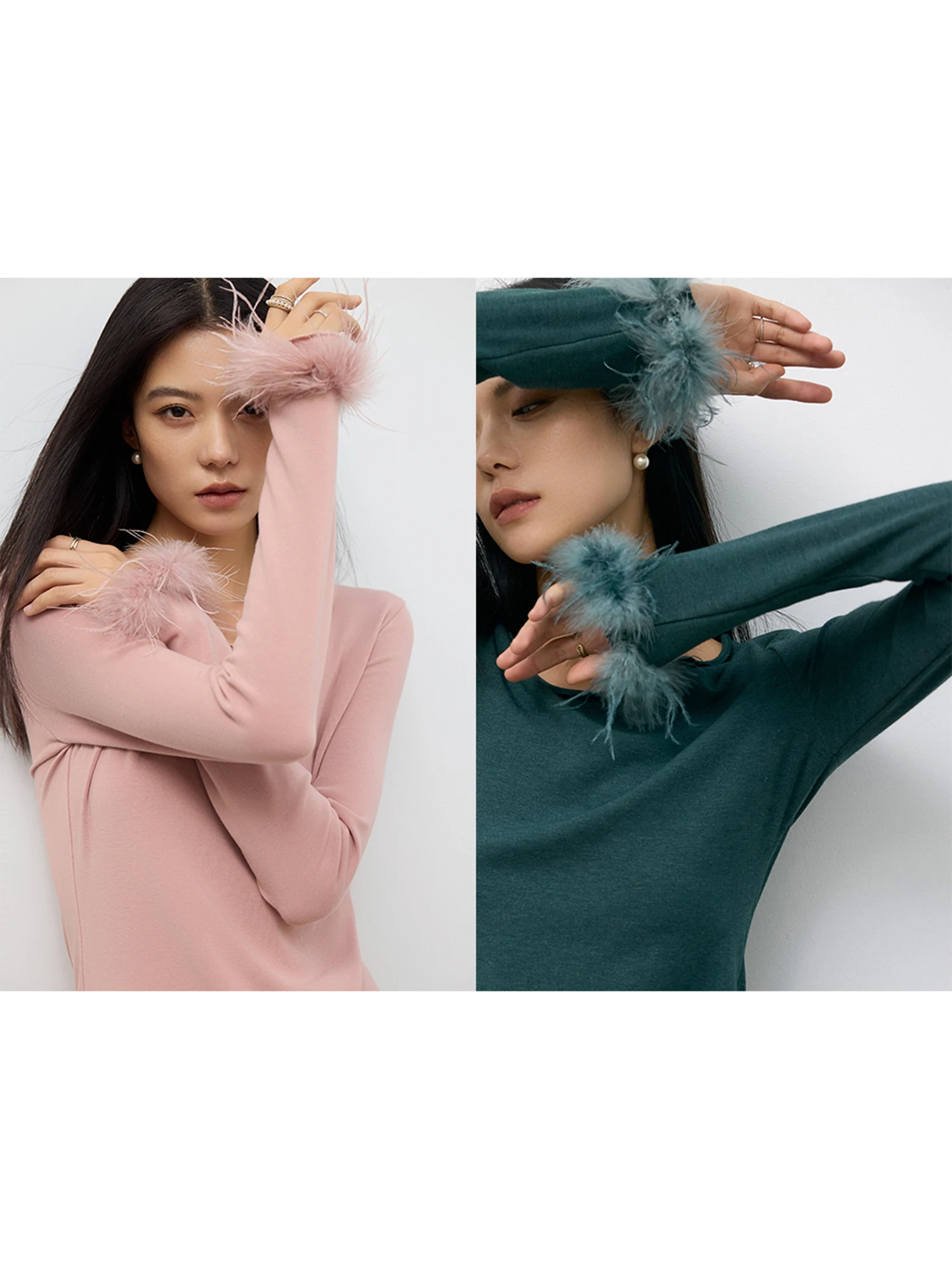 

owyee High Ne round Ne Long Sve T Top with Detachable Ostrich Feather Base Layer Mis Fairy Aosphere Women's ...