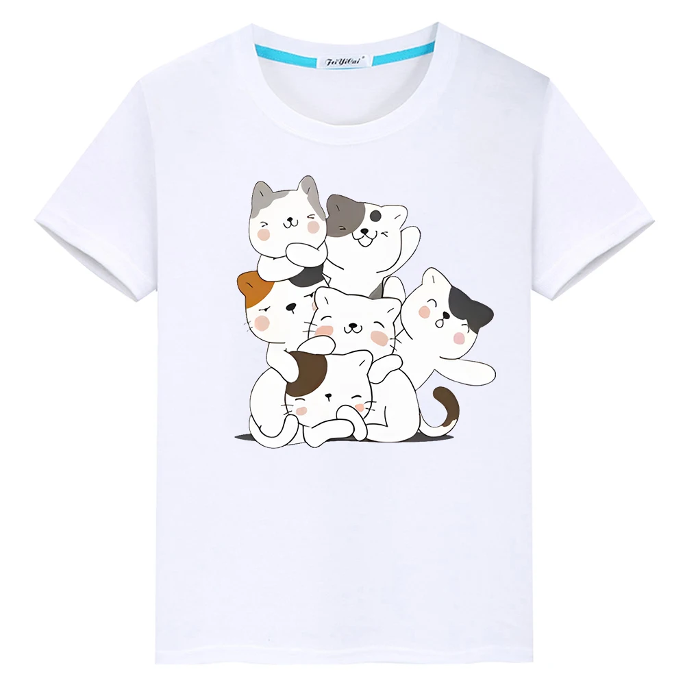 

Cute Cat prin tt shirt for kids boy 10years Kawaii 100%Cotton Cute Tops anime Short pride tshirt y2k one piece kids clothes girl