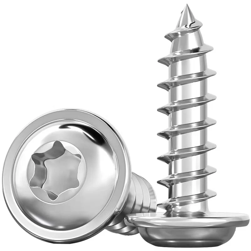 304 Stainless Steel Pan Round Head Plus-Blossom Six-Lobe Torx with Washer Cushion Self-Tapping Wood Anti-theft Screw view 2
