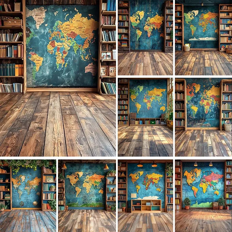 LS Back to School Season Background Photography Teacher Chalkboard Globe Decorations Children Portrait Photo Backdrop Banner